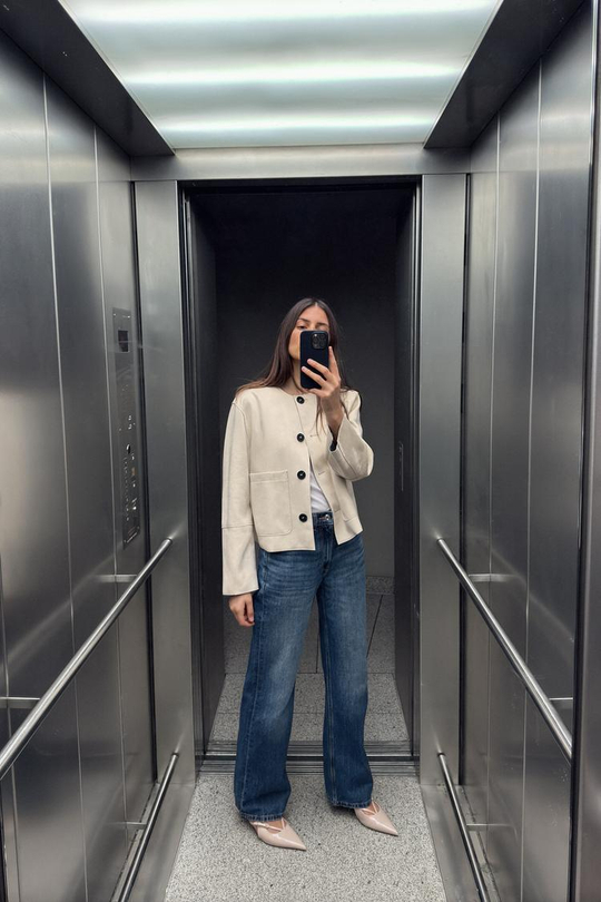 ZARA КУРТКА ИЗ ИСКУССТВЕННОЙ ЗАМШИ, ЭКРЮ