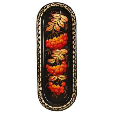 Жостовский поднос декоративный, размер 21х8 см (A4), металлический