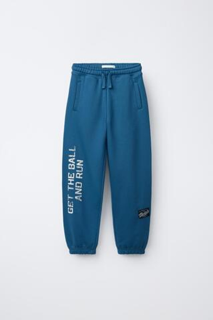 ZARA БРЮКИ-ДЖОГГЕРЫ С НАДПИСЬЮ И ЭТИКЕТКОЙ, ЯРКО-СИНИЙ