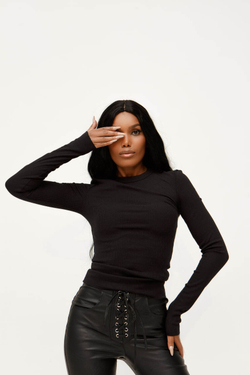 Лонгслив из трикотажа, черный