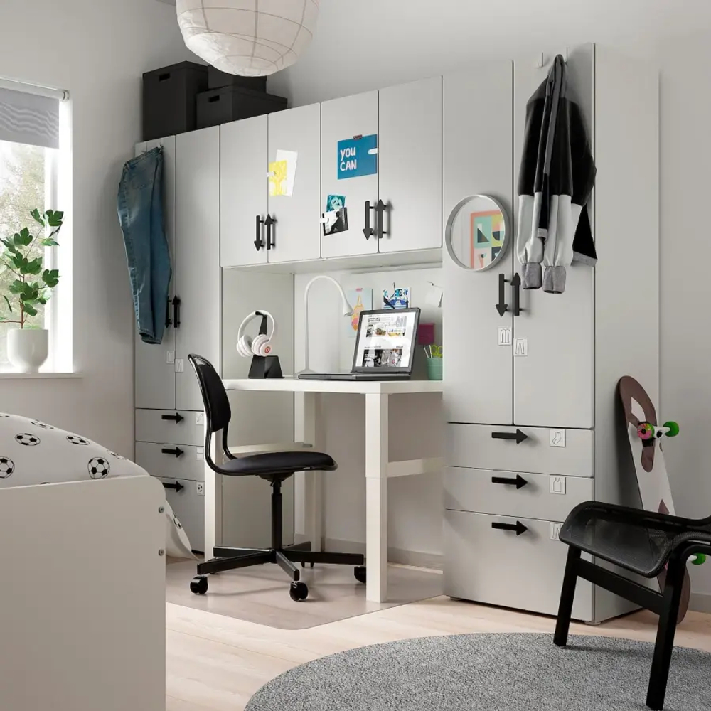 Шкаф - PLATSA/ SMÅSTAD / SMАSTAD  IKEA/ ПЛАТСА/СМОСТАД  ИКЕА, 240x42x181 см, белый/серый