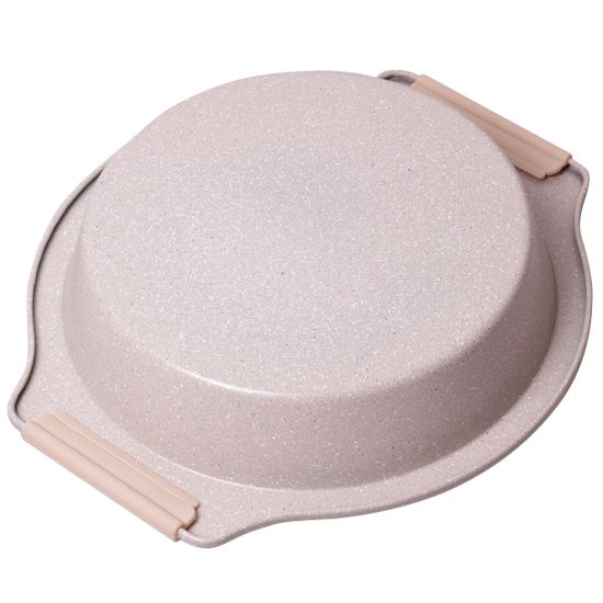 Форма для запекания из углеродистой стали круглая Kamille KM-6029 (37х34х6 см) голубой и бежевый мрамор