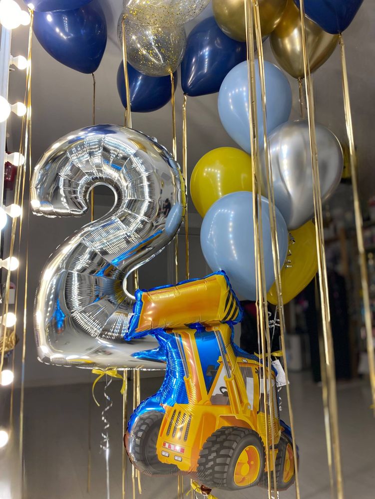 Воздушные шары Бульдозер/Экскаватор/Спецтехника серебро/синий/золото №4067