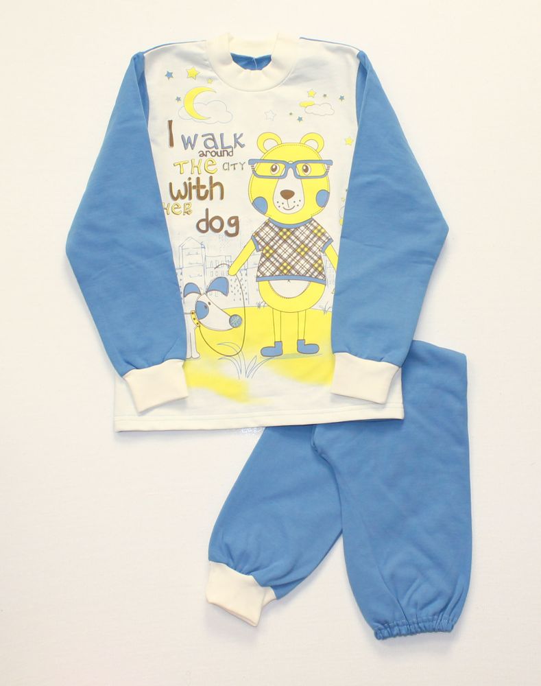 Пижама с начесом для мальчика М318 голубая