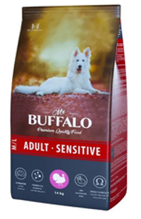 Mr.Buffalo 14кг Adult Sensitive Сухой корм для взрослых собак средних и крупных пород с чувствительным пищеварением Индейка