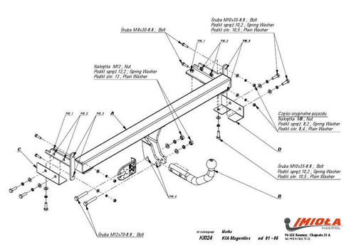 Фаркоп IMIOLA K.024 Kia Magentis 2001-2006(паспорт и сертификат в комплекте)(без электрики)
