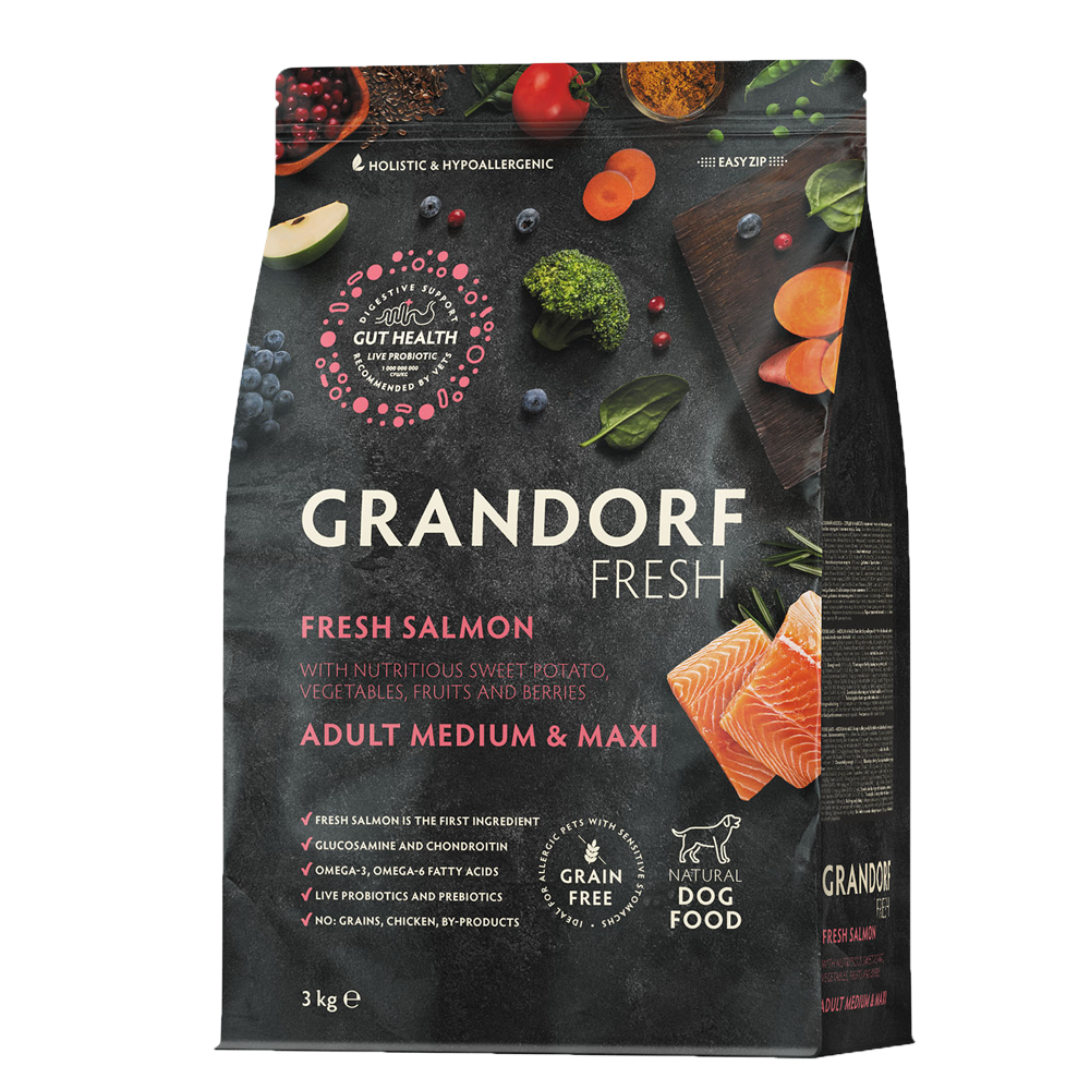 GRANDORF FRESH Salmon & Potato Medium&Maxi - лосось & батат для средних, крупных собак от 1 года (Биоразлагаемая упаковка)