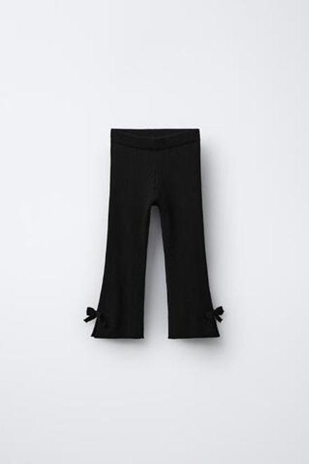 ZARA РАСКЛЕШЕННЫЕ ТРИКОТАЖНЫЕ ЛЕГИНСЫ С БАНТИКАМИ, ЧЕРНЫЙ