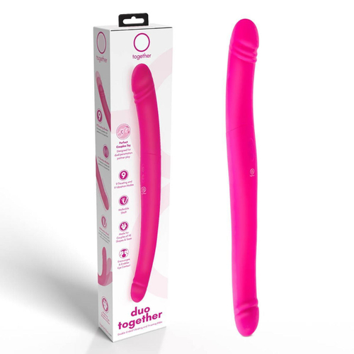 Розовый двусторонний вибромассажер на радиоуправлении Duo Together - 44,5 см.