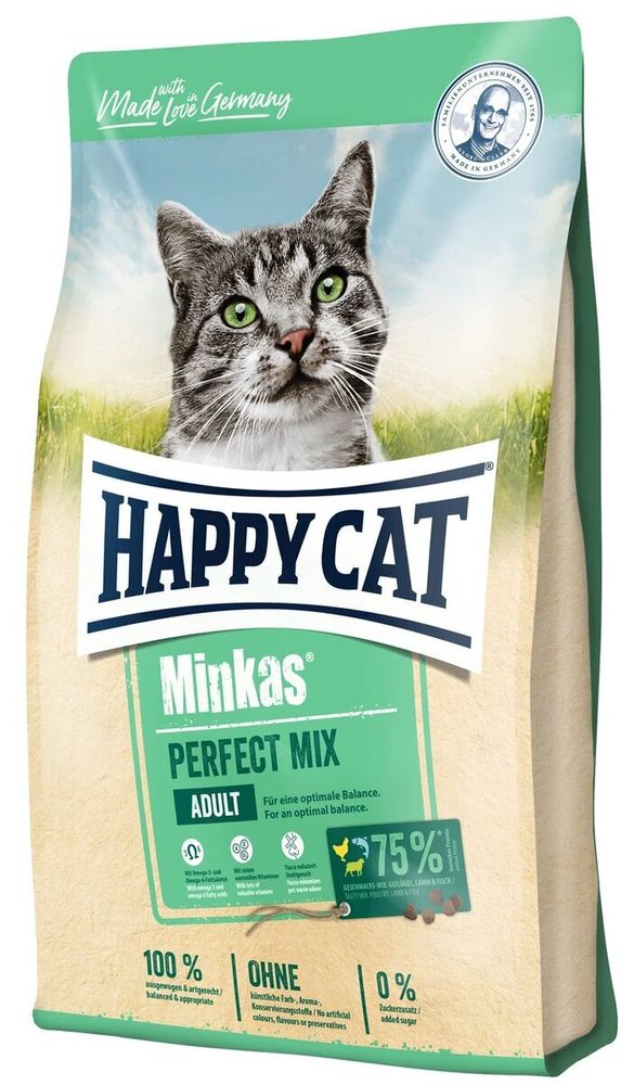 Сухой корм Happy Cat Minkas Perfect Mix для кошек с птицей рыбой и ягненком 1,5 кг