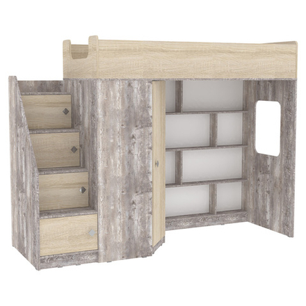 Кровать-чердак КарИВи Л-В602.3 80х190 Бетон Дуб Сонома