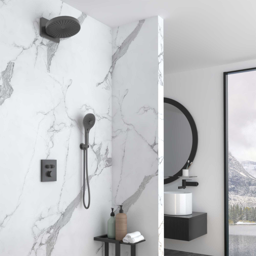 Душевой комплект Vincea Inspire VSFW-3I21MT1GM встраиваемый, термостат, двухрежимный, вороненая сталь