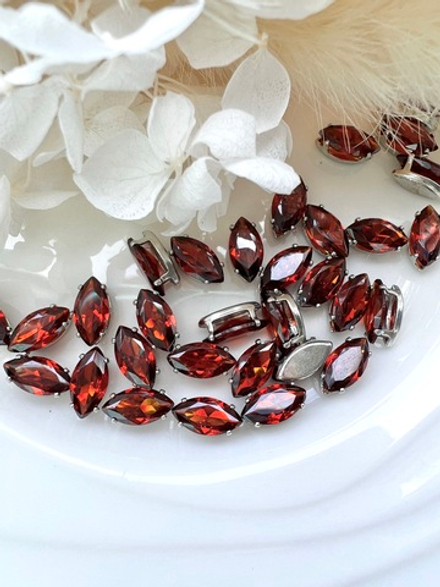 Фианит лодочка 10*5 мм, Гранат (оправа серебро)