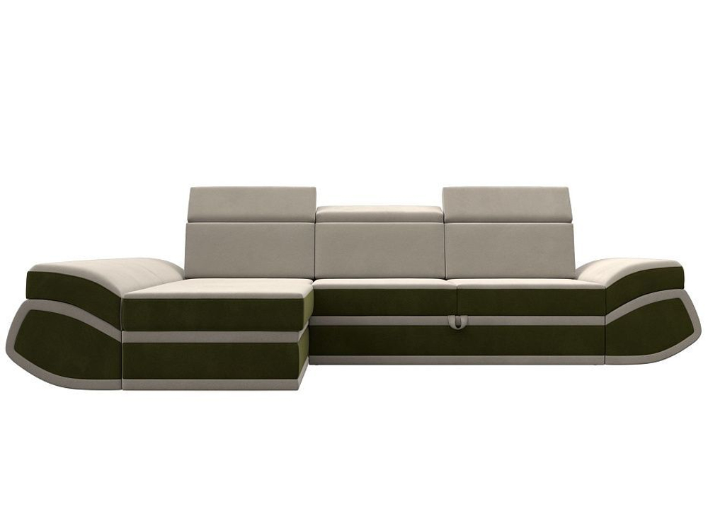 Диван угловой Лига-032 левый угол, Бежевый\Зеленый, Микровельвет, 121649L