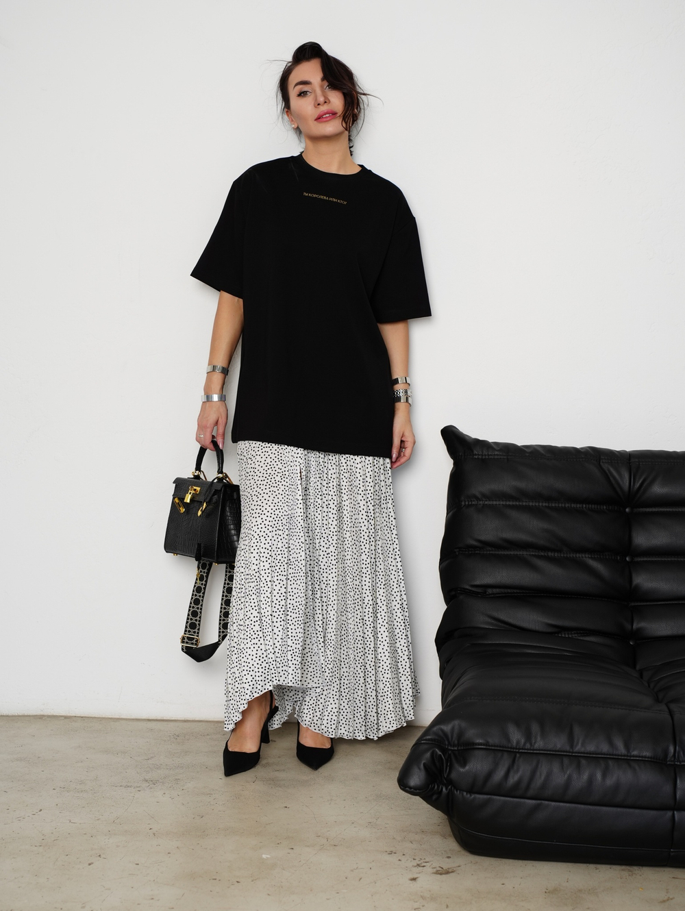 Юбка горох, плиссе, шелк, белая