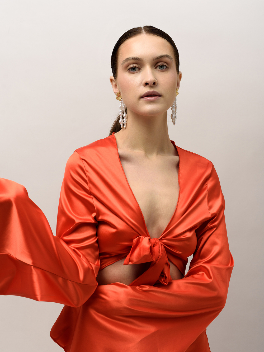 Серьги "Pearl flower brush" Gold