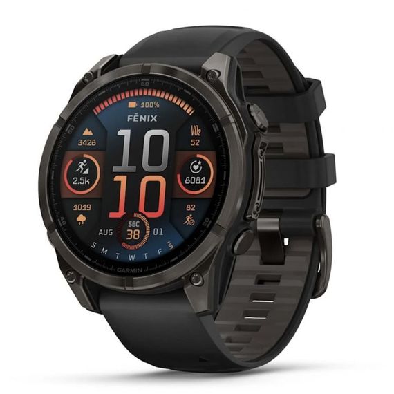 Умные часы Garmin Fenix 8, 47 мм, AMOLED, Sapphire Carbon Gray DLC Titanium with Black/Pebble Gray Silicone Band