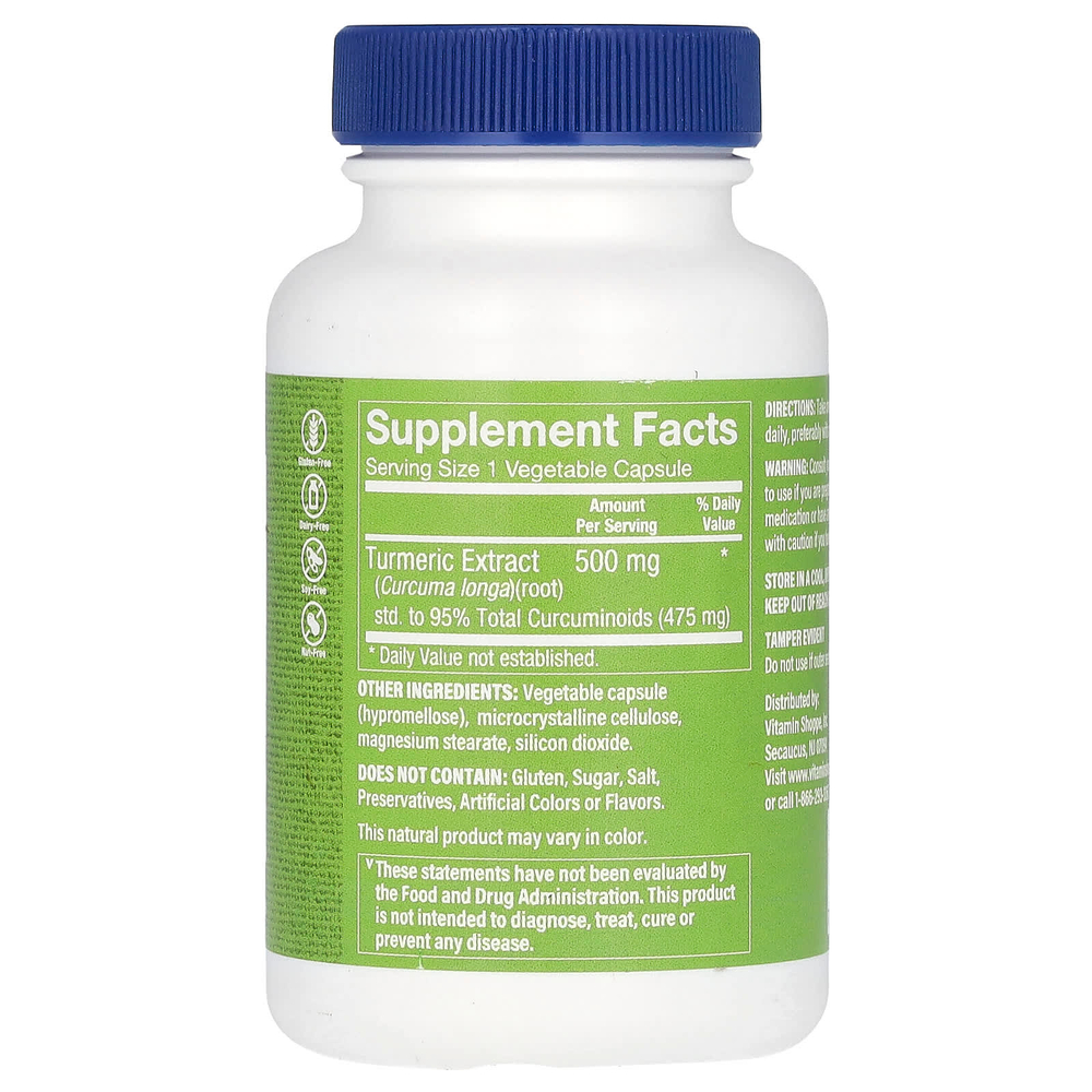 The Vitamin Shoppe, куркума с куркумином, 500 мг, 60 растительных капсул