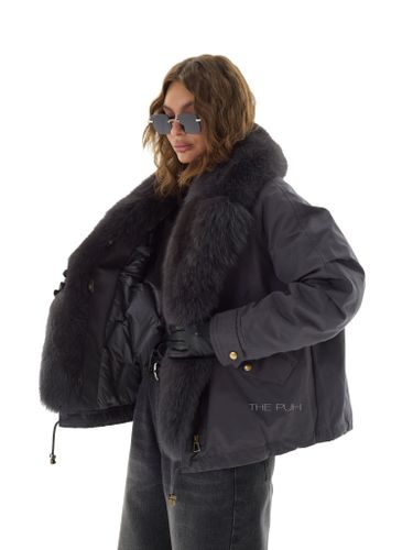 Графитовая пуховая парка с мехом лисы