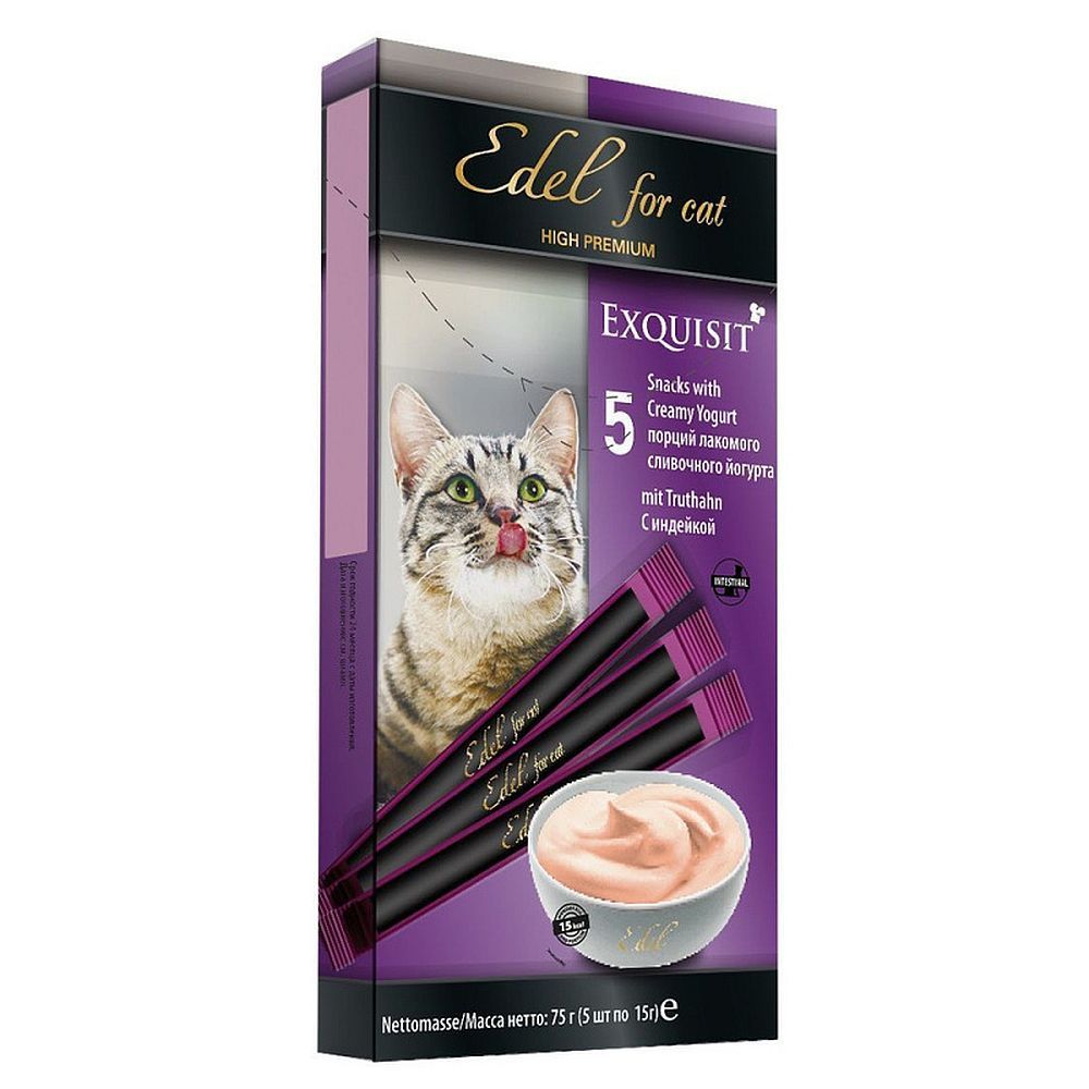 Лакомство для кошек Edel for cat крем-суп сливочный йогурт с индейкой 5х15г Лакомство для кошек Edel for cat крем-суп сливочный йогурт с индейкой 5х15г