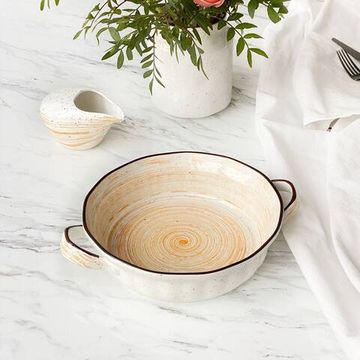 Блюдо с ручками Latte 1,5 л, 22 см, ручная работа, фарфор