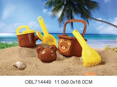 Набор для игры в песок (5педм.) ведерко,совок,граб,лейка,форм,сет.JX705B