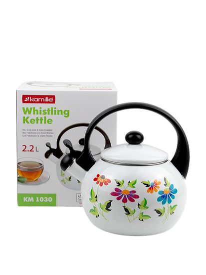 Чайник 2,2 л. эмалированный со свистком Kamille KM 1030 с черной бакелитовой ручкой