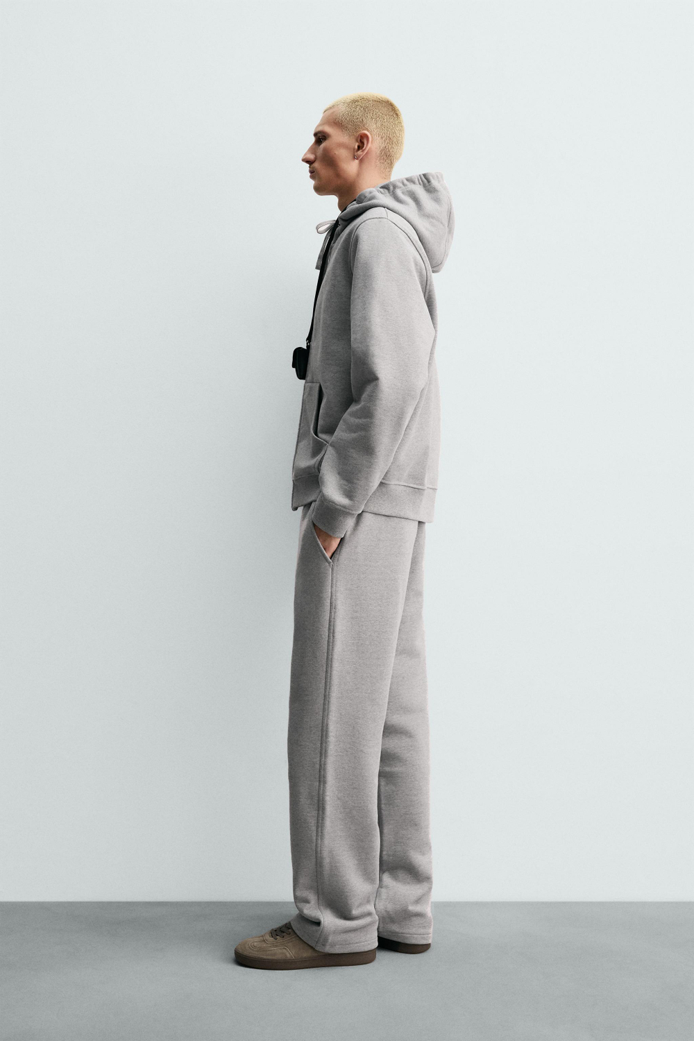 ZARA ТОЛСТОВКА НА МОЛНИИ С КАПЮШОНОМ HEAVYWEIGHT ORIGINS,СЕРЫЙ МЕЛАНЖ