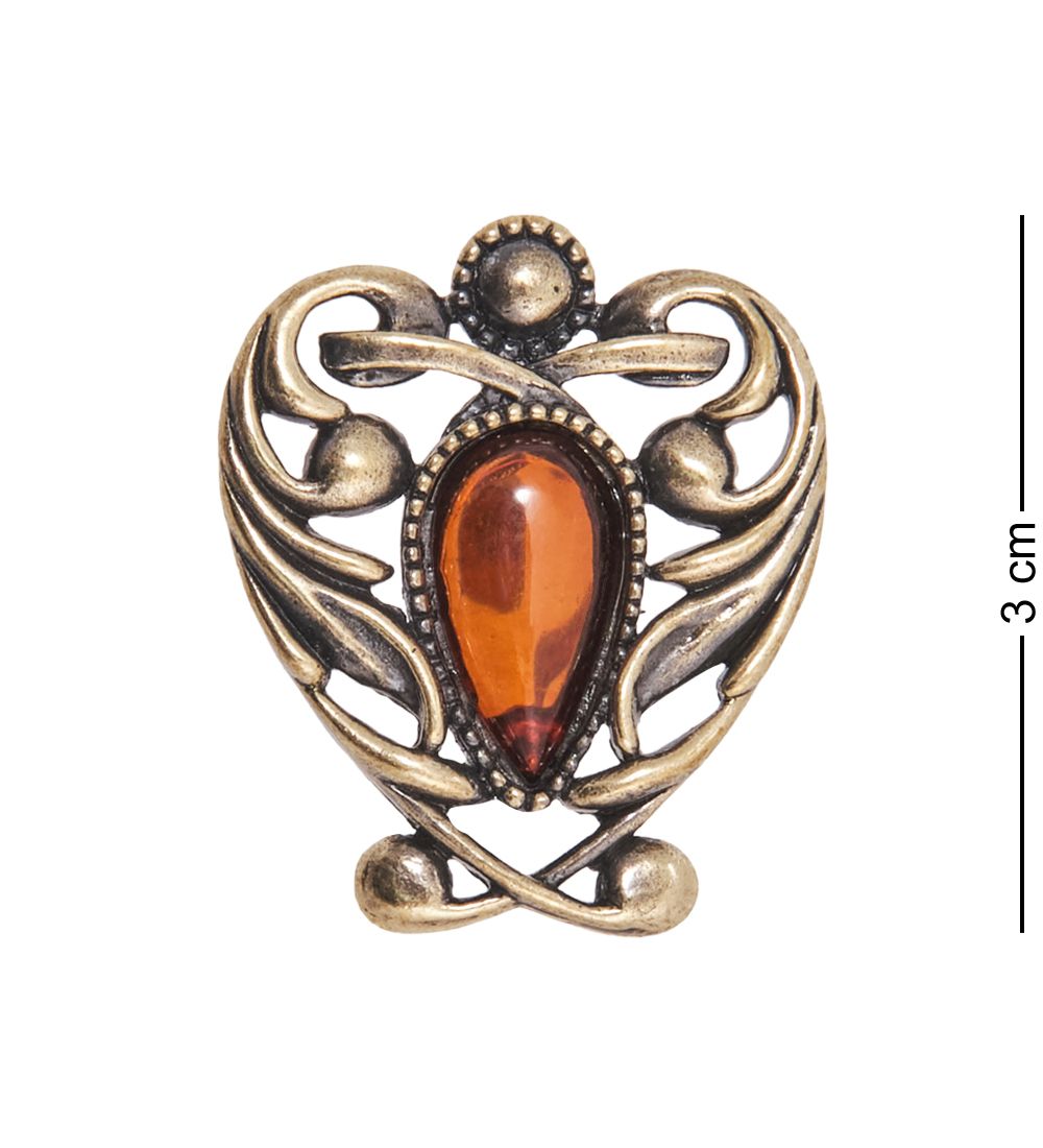 AM-4103 Брошь «Вензель» (латунь, янтарь)