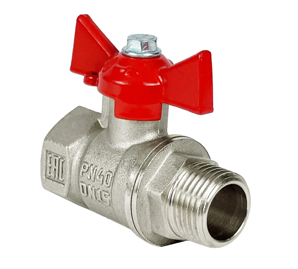Кран шаровой для воды Valfex N/P59 1/2" ВР/НР руч.-бабочка, латунный никелированный