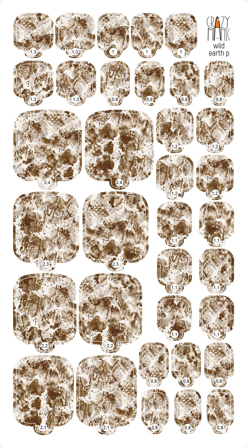 Crazy Manic Плёнки для ногтей для педикюра wild earht p