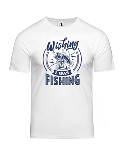 Футболка Wishing I was fishing прямая белая с синим рисунком