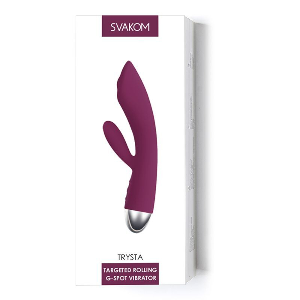 Фиолетовый вибратор Trysta с клиторальным отростком и движущимся шариком в кончике - 18,6 см.