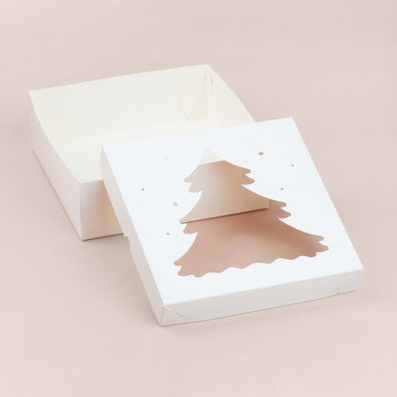 Коробка для зефира и печенья с окном ёлка 20*20*7 см