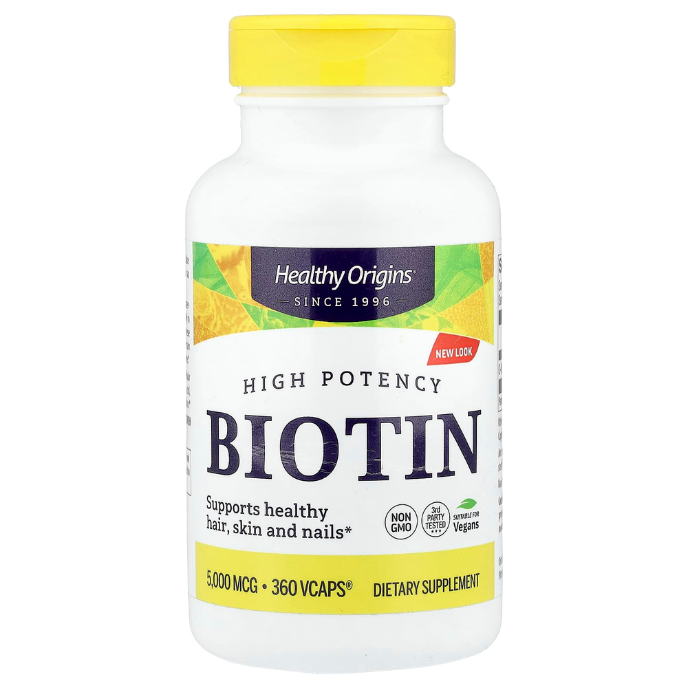 Healthy Origins, биотин, высокоэффективный, 5000 мкг, 360 Vcaps®