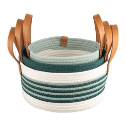 Корзина для хранения Helly Ø30х15 см, бежевая/зеленая