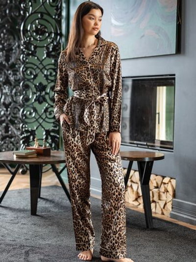 Пижамный комплект леопардовой расцветки: жакет и брючки (Размер: XXXL) (Цвет: леопард)