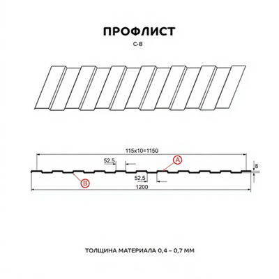 Профлист С-8х1150-A (ПЭ-01-7024\0,45) 1 м2
