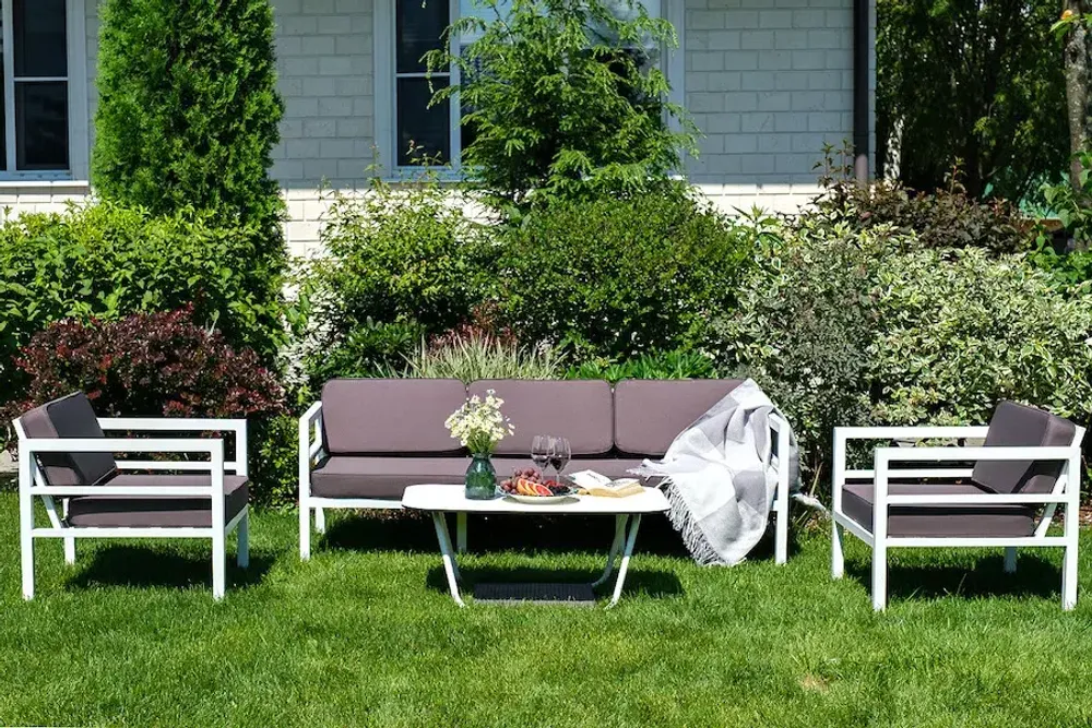 "Эстелья" диван 3-местный, каркас алюминий белый муар, ткань темно-серая 027