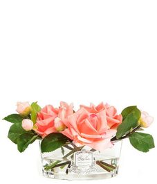 Коралловый букет роз в прозрачной овальной вазе, Cote Noire