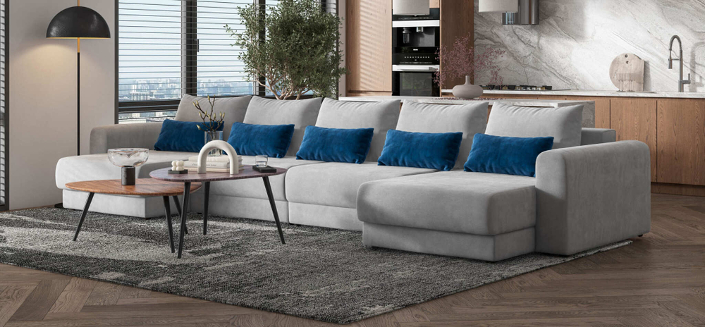 Модульный п-образный диван РИЧМОНД MODOOL Велюр Monolit сталь