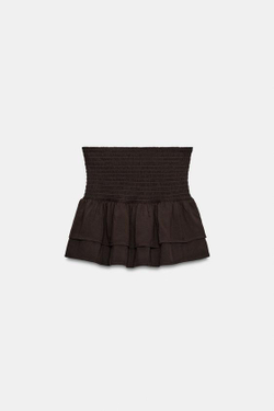 ZARA ЮБКА-ШОРТЫ С ЖАТКОЙ И ВОЛАНАМИ, КОРИЧНЕВЫЙ