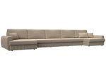 Диван П-образный Лига-057 НПБ МегаЛонг, SEVEN 729 бежевый, Велюр, 129355