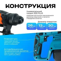 Набор аккумуляторного инструмента 3в1, шуруповерт, болгарка, перфоратор, 2 АКБ