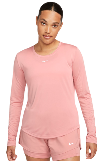 Женская теннисная футболка (dł. Рукава) Nike Dri-FIT One Standard Fit Top - red stardust/white