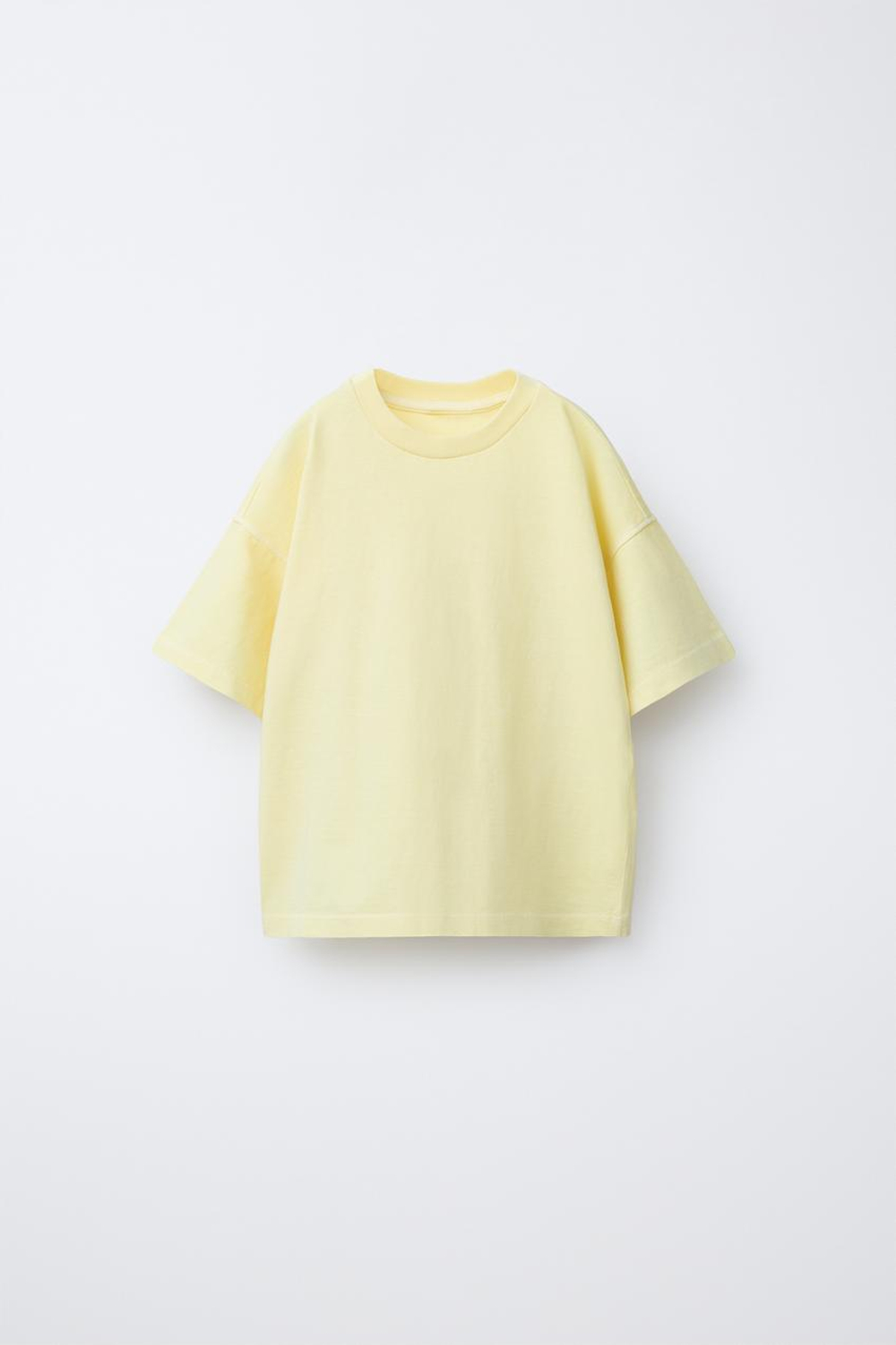 ZARA ОДНОТОННАЯ ФУТБОЛКА, СВЕТЛО-ЖЕЛТЫЙ
