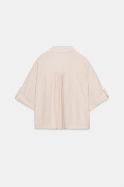 ZARA РУБАШКА СТРУЯЩЕГОСЯ ПОКРОЯ С КОРОТКИМ РУКАВОМ, ЭКРЮ
