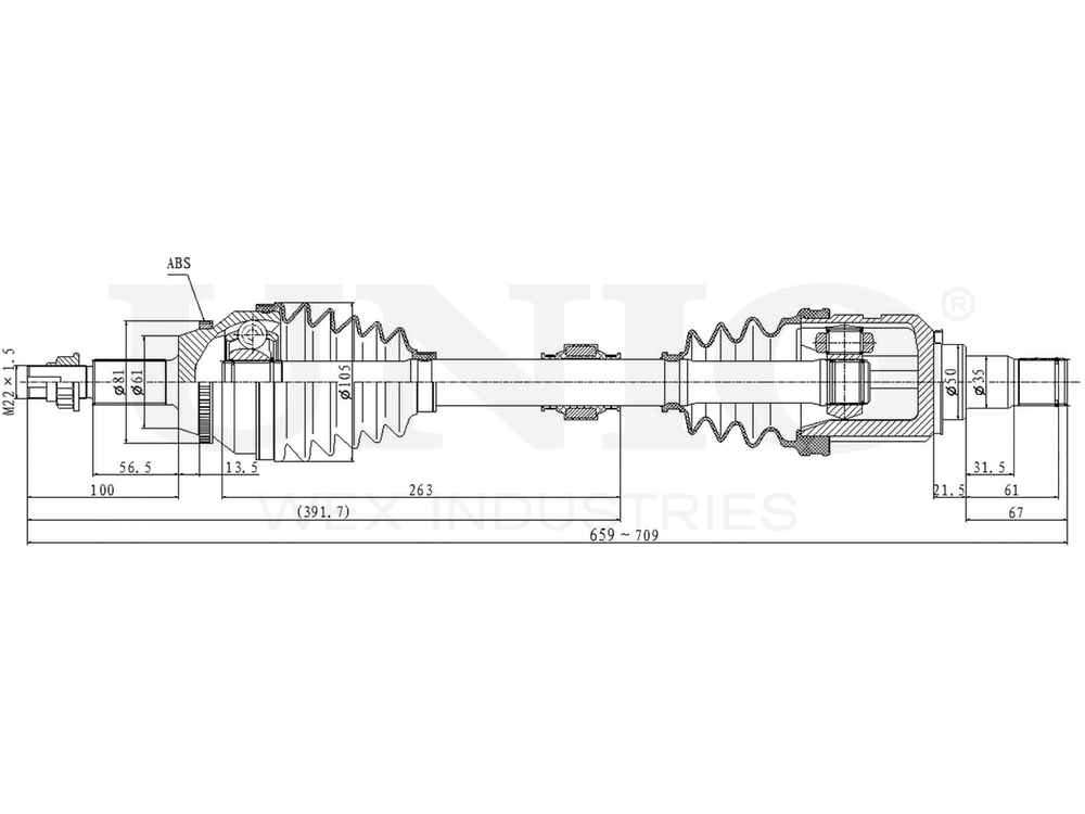 Привод в сборе передний левый UNIO CVJ-10121