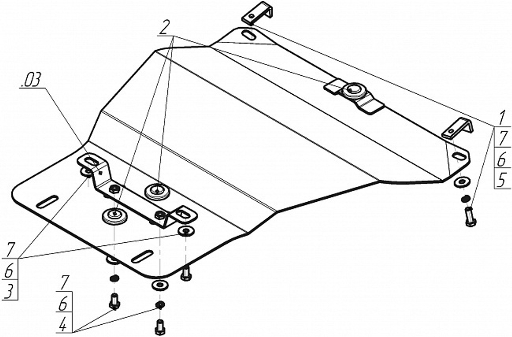 Защита КПП. 3 мм, Сталь. для Mitsubishi L 200 2006-2014, Mitsubishi L 200 2014-2015 MOTODOR.11308