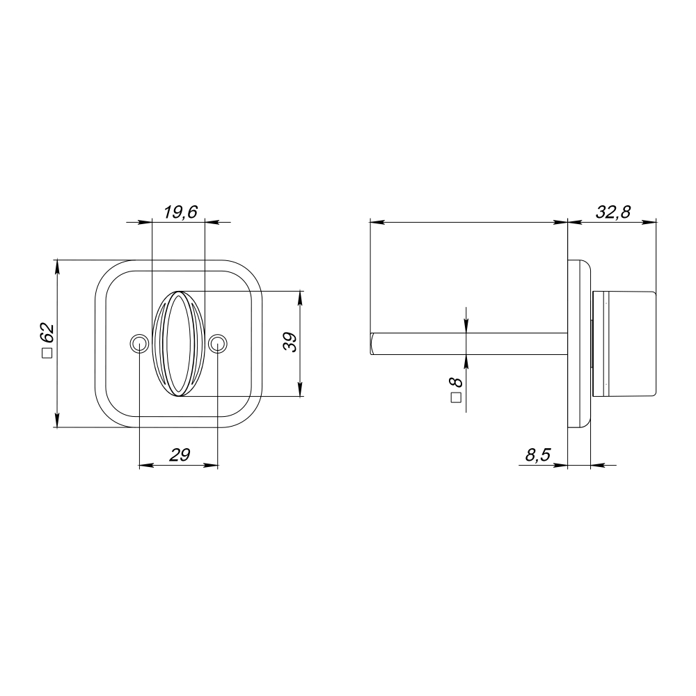 Ручка поворотная BKW8x75.K.TRD62 CP-8 хром ПЛАСТИК